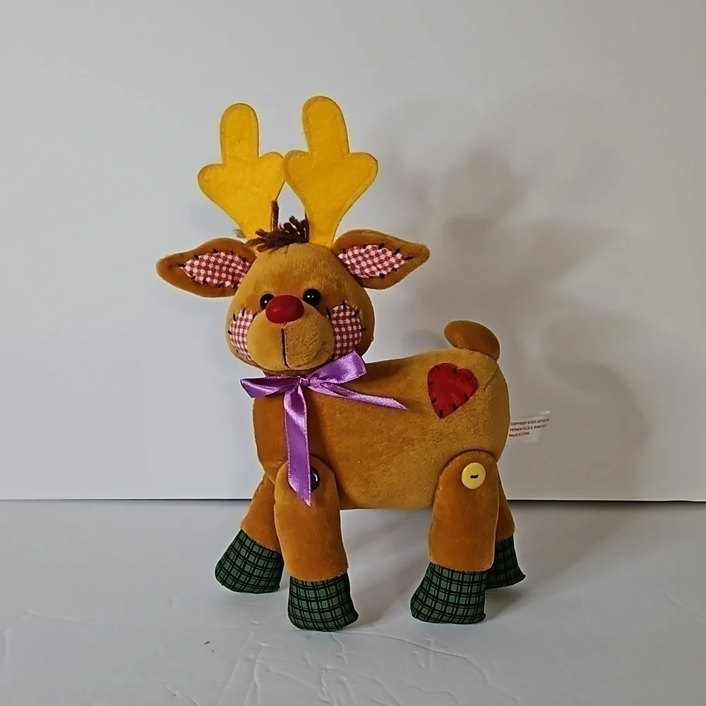 Vintage 2001  REINDEER Red Noise Patchwork Plush Pre-owned